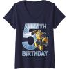Womens Transformers Bumblebee 5th Birthday Vintage V-Neck T-Shirt(Navy Blue)
