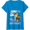 Womens Transformers Bumblebee 5th Birthday Vintage V-Neck T-Shirt(Sapphire Blue)