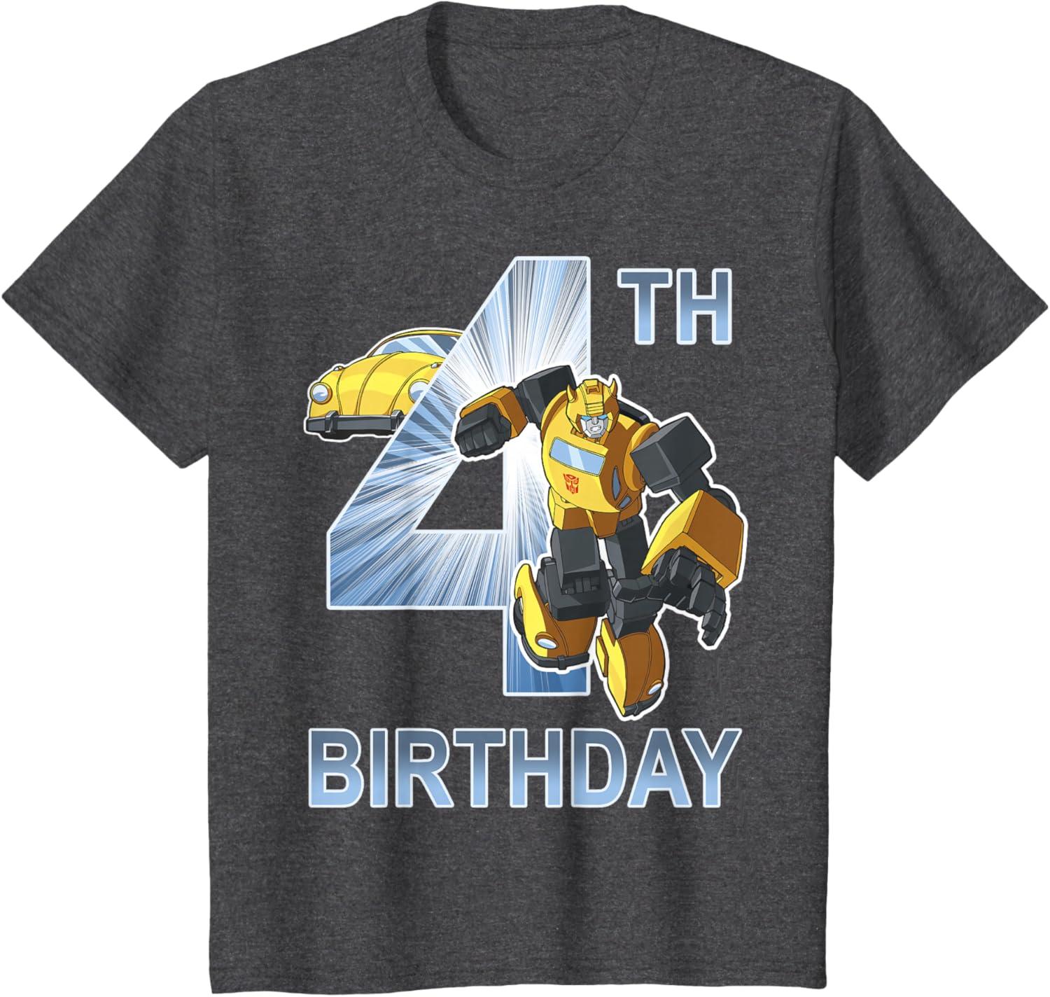 imageTransformers Bumblebee 4th Birthday TShirt SmallDark Heather Grey