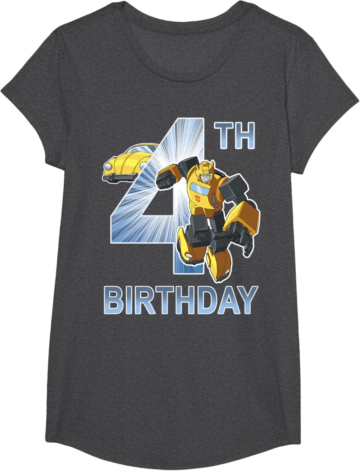 imageTransformers Bumblebee 4th Birthday TShirt SmallDark Heather Grey