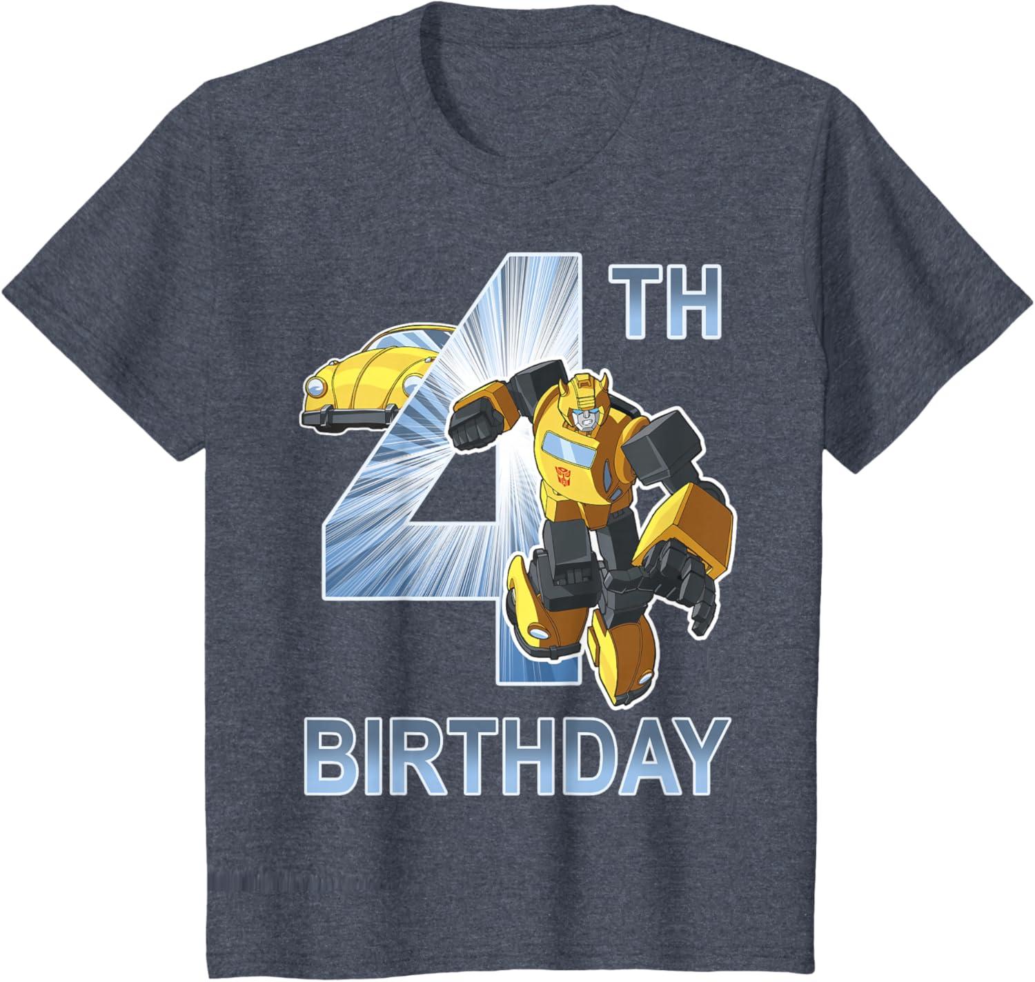 imageTransformers Bumblebee 4th Birthday TShirt SmallHeather Blue
