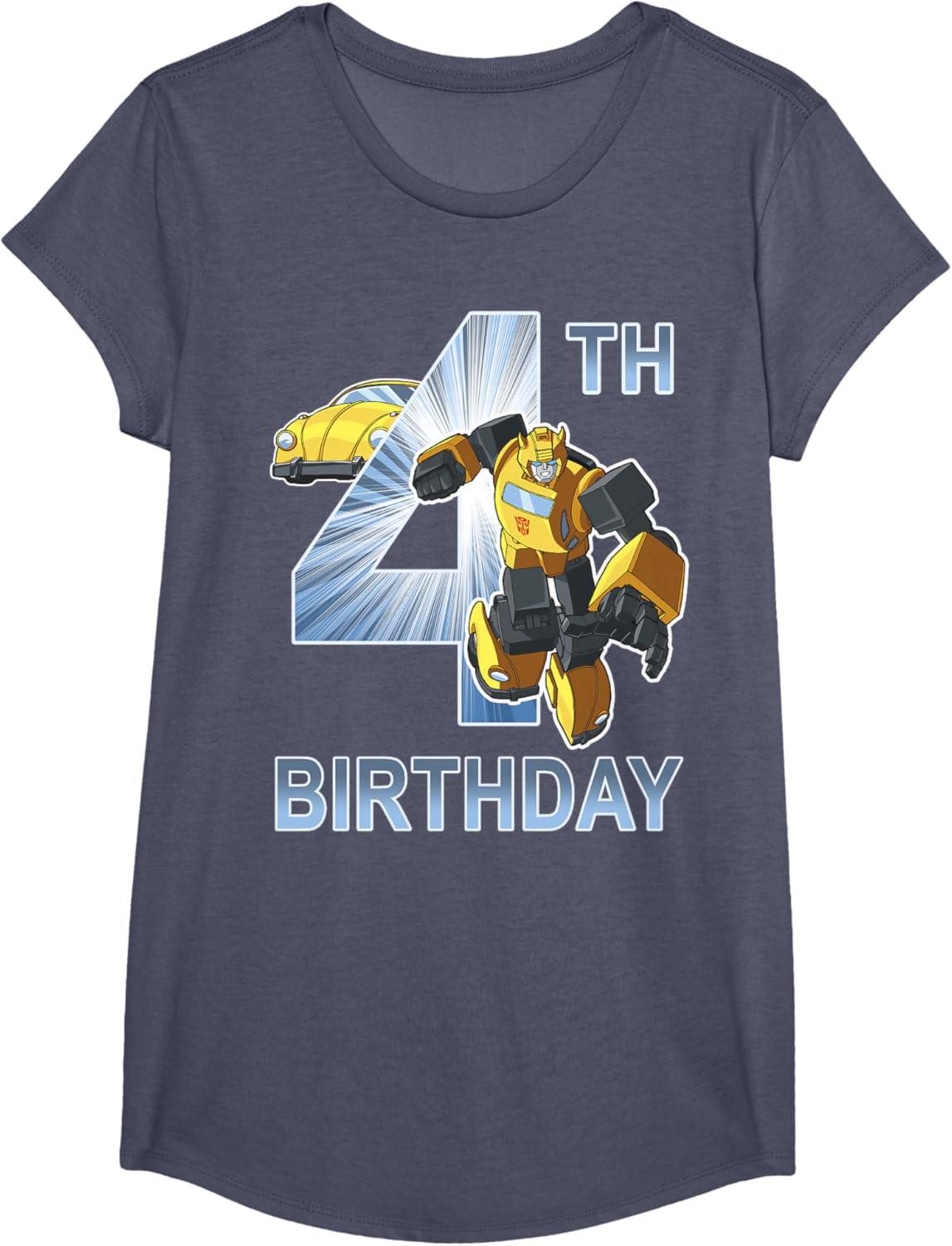 imageTransformers Bumblebee 4th Birthday TShirt SmallHeather Blue