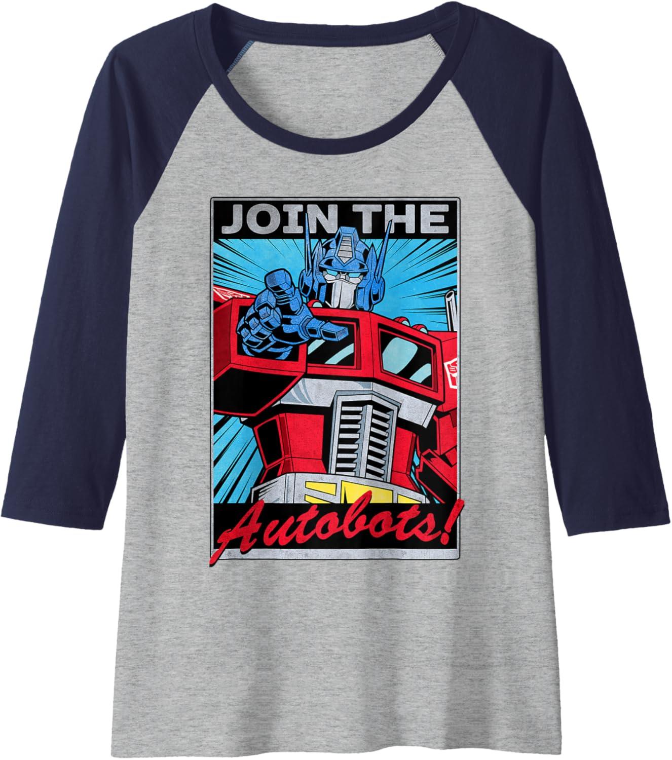 imageTransformers Optimus Prime Join The Autobots Retro Poster Raglan Baseball TeeNavy BlueAthletic Heather