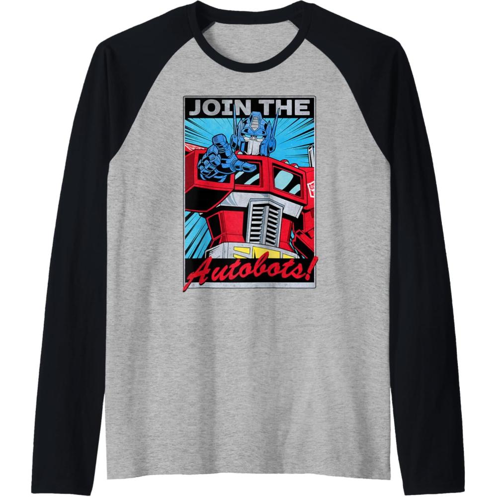 imageTransformers Optimus Prime Join The Autobots Retro Poster Raglan Baseball TeeBlackAthletic Heather