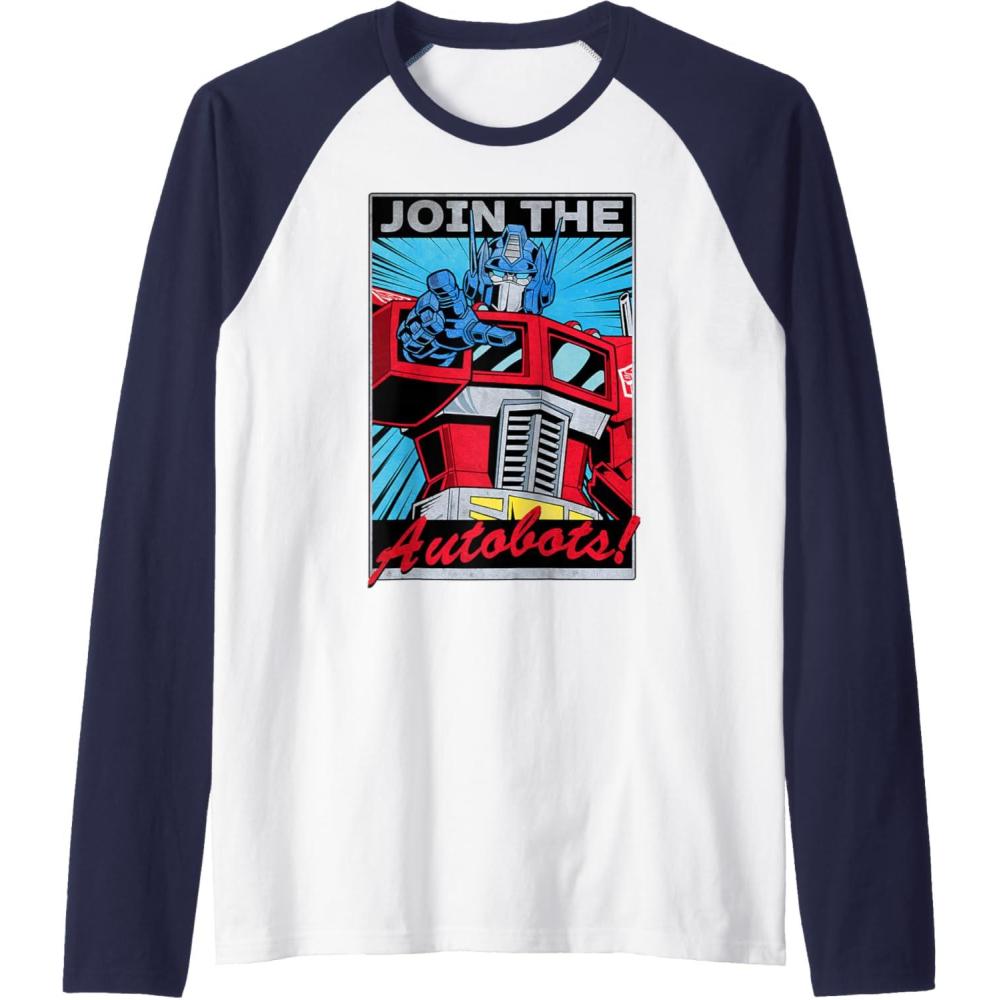 imageTransformers Optimus Prime Join The Autobots Retro Poster Raglan Baseball TeeNavy BlueWhite