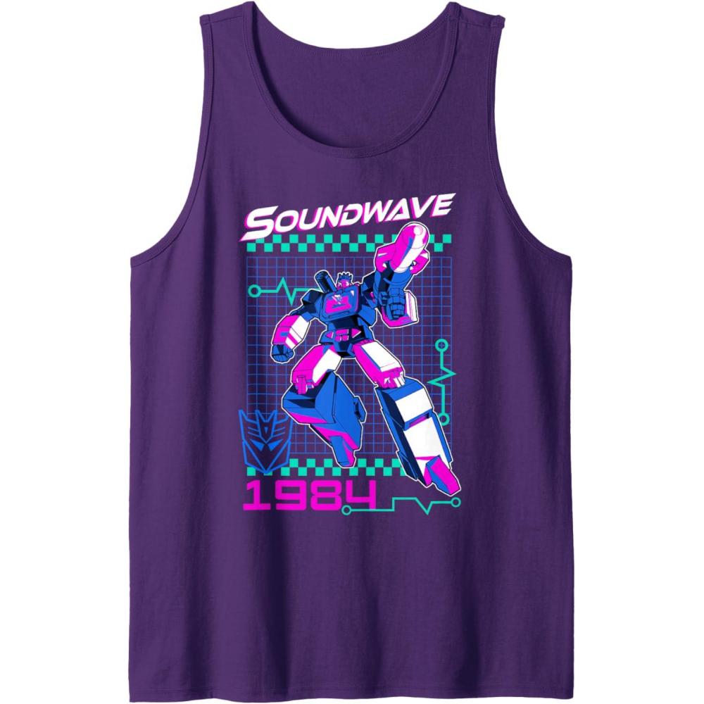 imageTransformers Soundwave 1984 Retro Grid Logo Tank TopPurple
