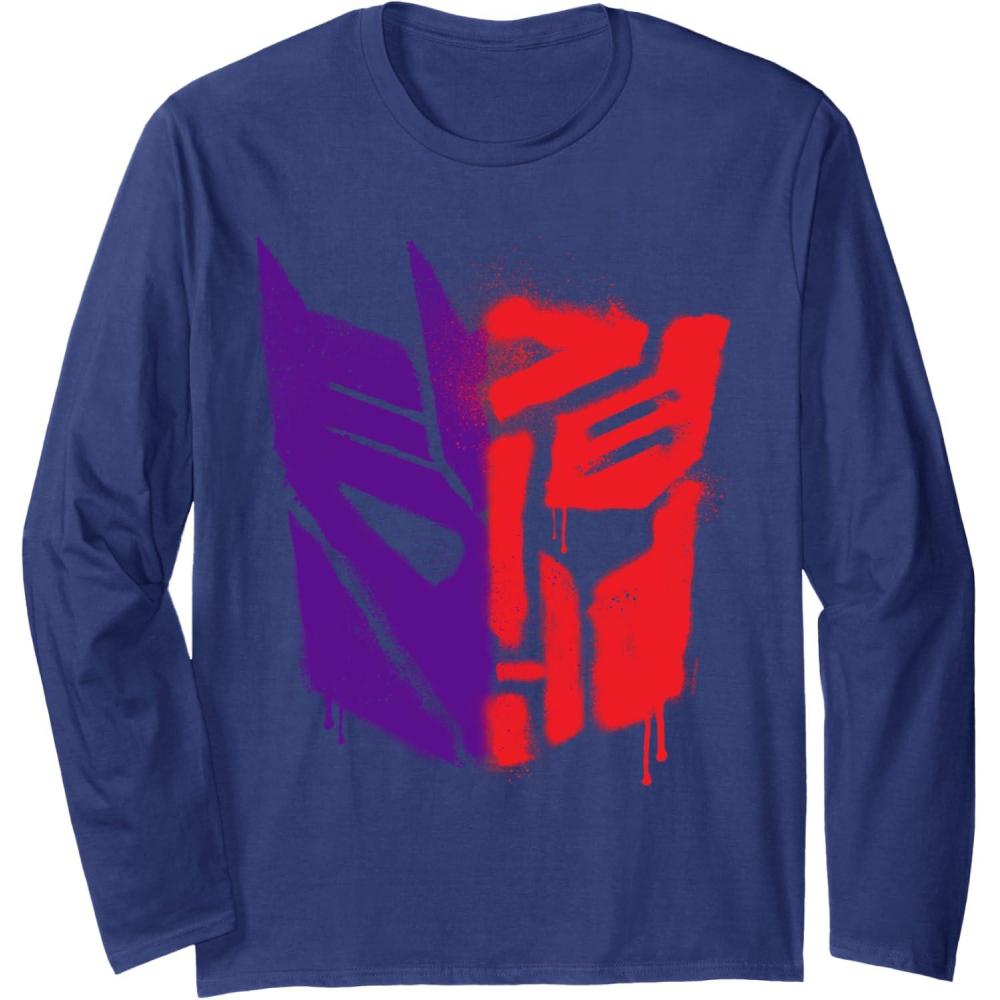 imageTransformers War For Cybertron Spray Paint Split Logo Long Sleeve TShirtNavy Blue