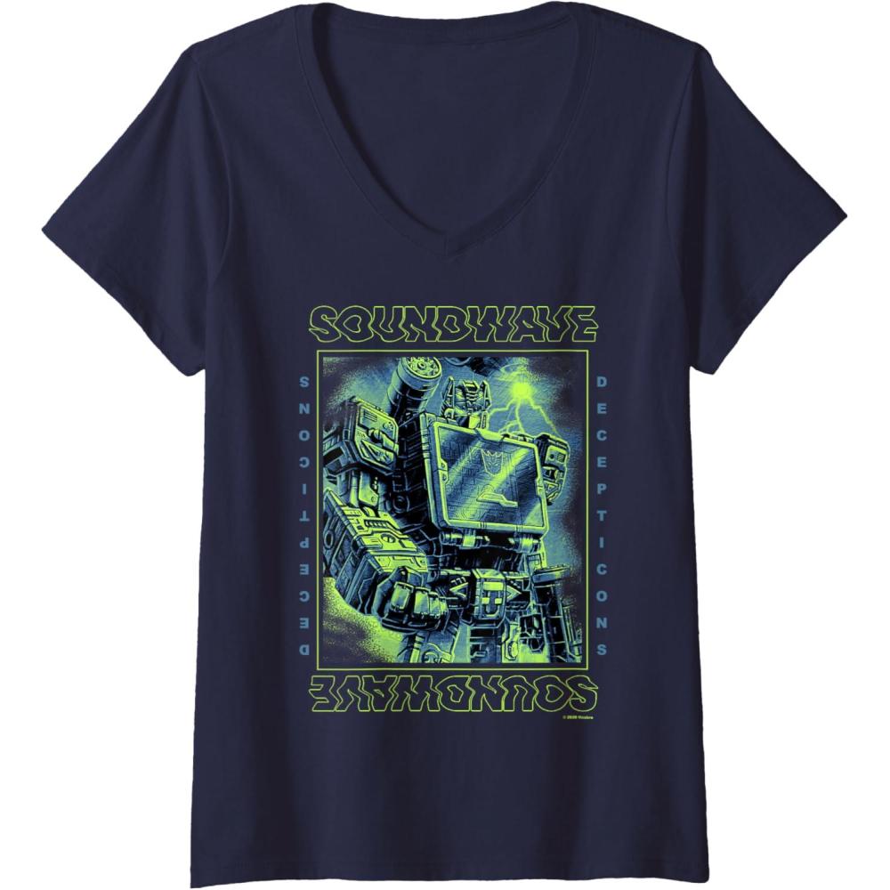 imageWomens Transformers War For Cybertron Soundwave Portrait VNeck TShirtNavy Blue