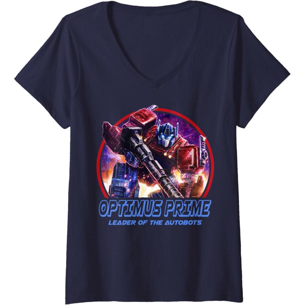 imageWomens Transformers War for Cybertron Optimus Prime Leader VNeck TShirtNavy Blue