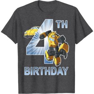 Transformers Bumblebee 4th Birthday T-Shirt Small(Dark Heather Grey)