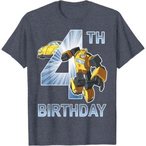 Transformers Bumblebee 4th Birthday T-Shirt Small(Heather Blue)