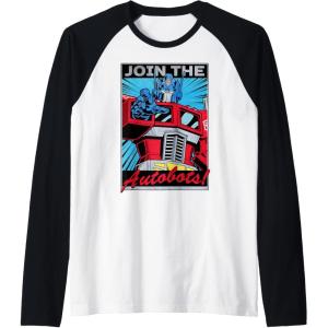 Transformers Optimus Prime Join The Autobots Retro Poster Raglan Baseball Tee(Black/White)