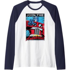Transformers Optimus Prime Join The Autobots Retro Poster Raglan Baseball Tee(Navy Blue/White)