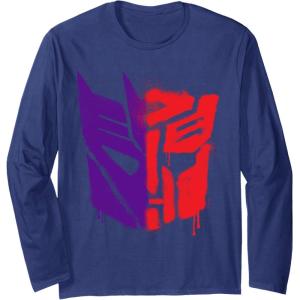 Transformers: War For Cybertron Spray Paint Split Logo Long Sleeve T-Shirt(Navy Blue)