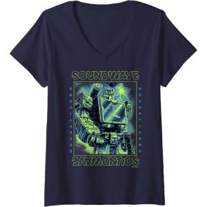 Womens Transformers: War For Cybertron Soundwave Portrait V-Neck T-Shirt(Navy Blue)