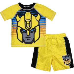 Dreamwave Transformers Bumblebee Raglan Costume Swim Rash Guard Swim Trunks Set Yellow