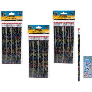 Unique Transformers Birthday Party Supplies Bundle Pack includes 36Pencils and 1 Dinosaur Sticker Sheet