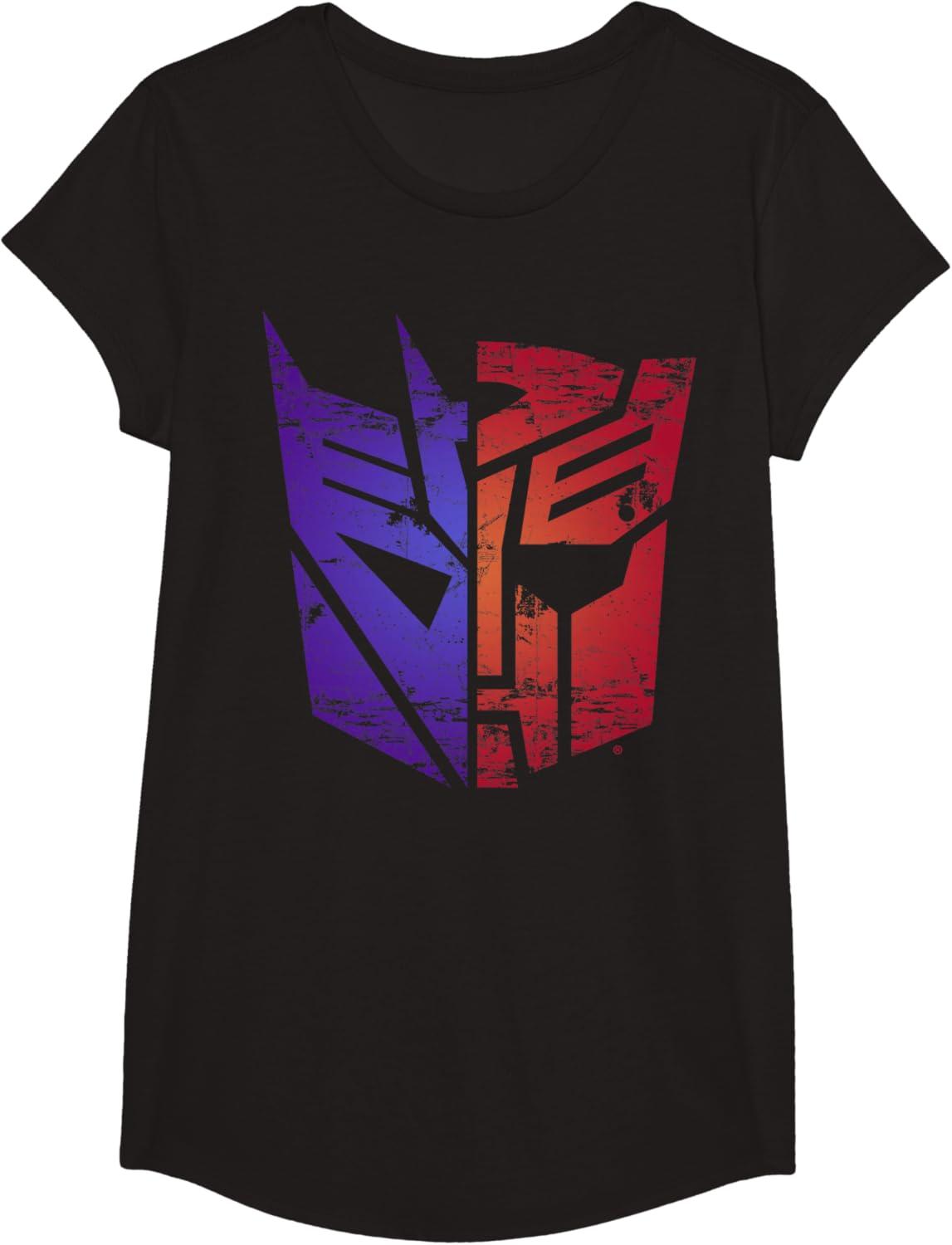 imageTransformers Decepticon Autobot Distressed Split Logo TShirtBlack