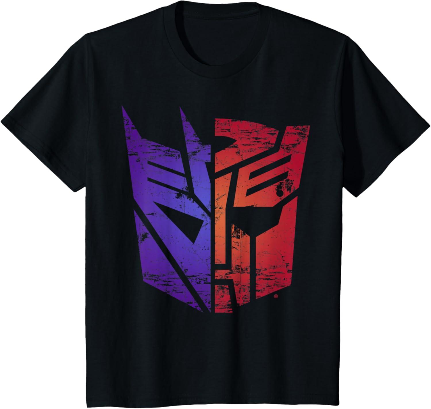 imageTransformers Decepticon Autobot Distressed Split Logo TShirtBlack