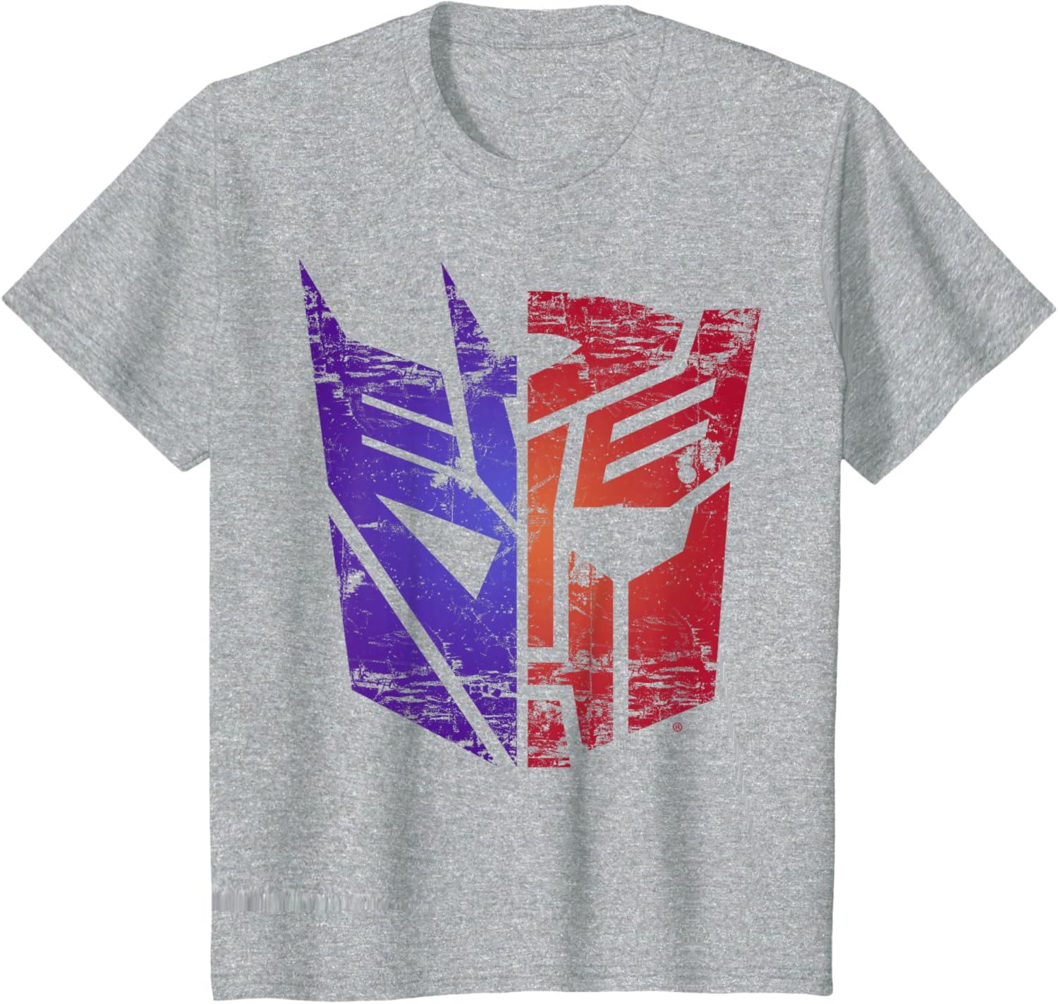 imageTransformers Decepticon Autobot Distressed Split Logo TShirtHeather Grey
