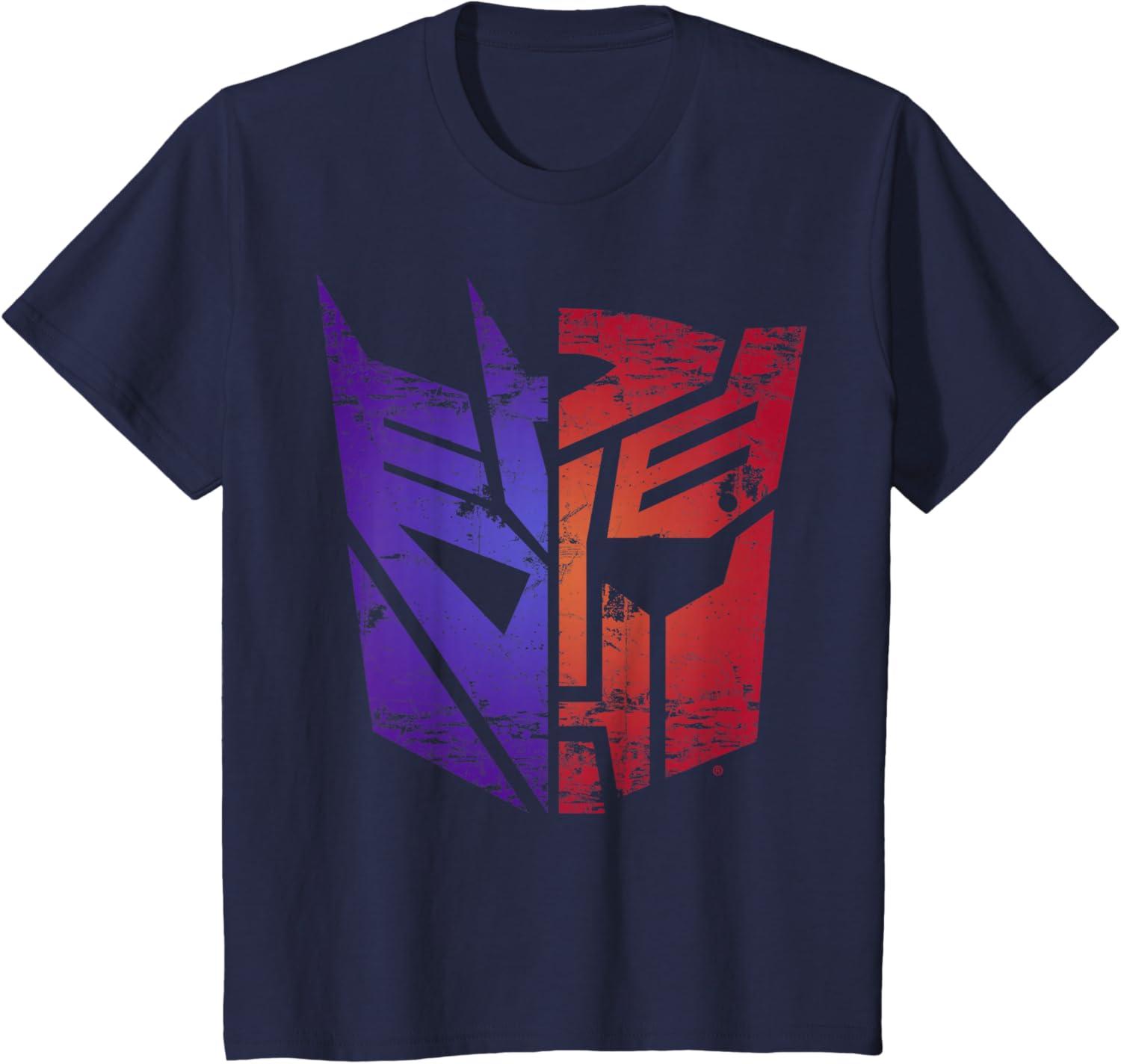 imageTransformers Decepticon Autobot Distressed Split Logo TShirtNavy Blue