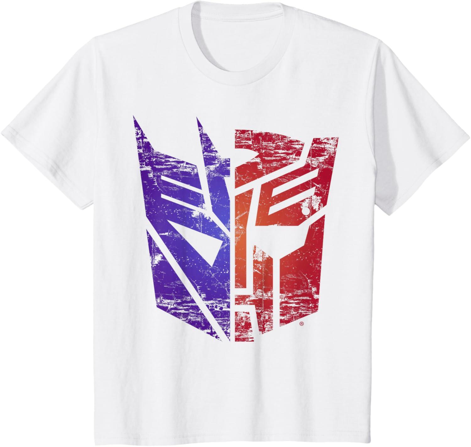 imageTransformers Decepticon Autobot Distressed Split Logo TShirtWhite