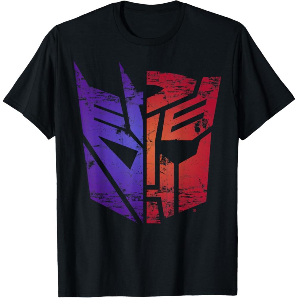 imageTransformers Decepticon Autobot Distressed Split Logo TShirtBlack