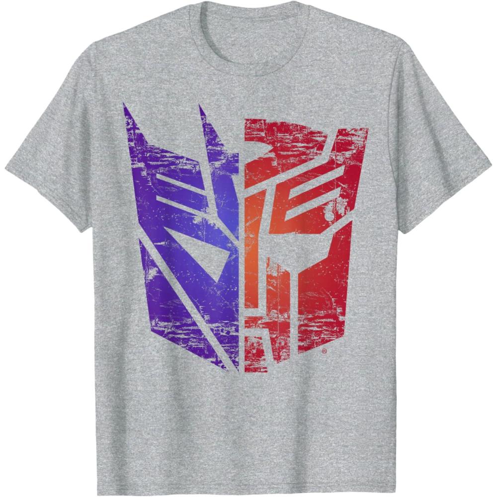 imageTransformers Decepticon Autobot Distressed Split Logo TShirtHeather Grey
