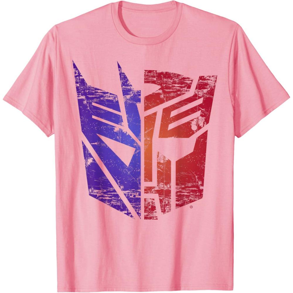 imageTransformers Decepticon Autobot Distressed Split Logo TShirtPink