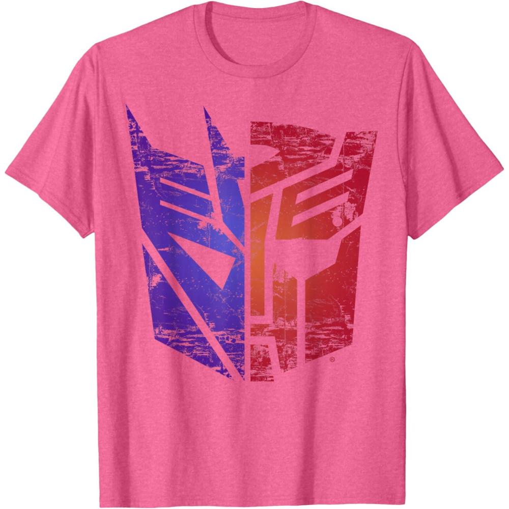 imageTransformers Decepticon Autobot Distressed Split Logo TShirtPink Heather