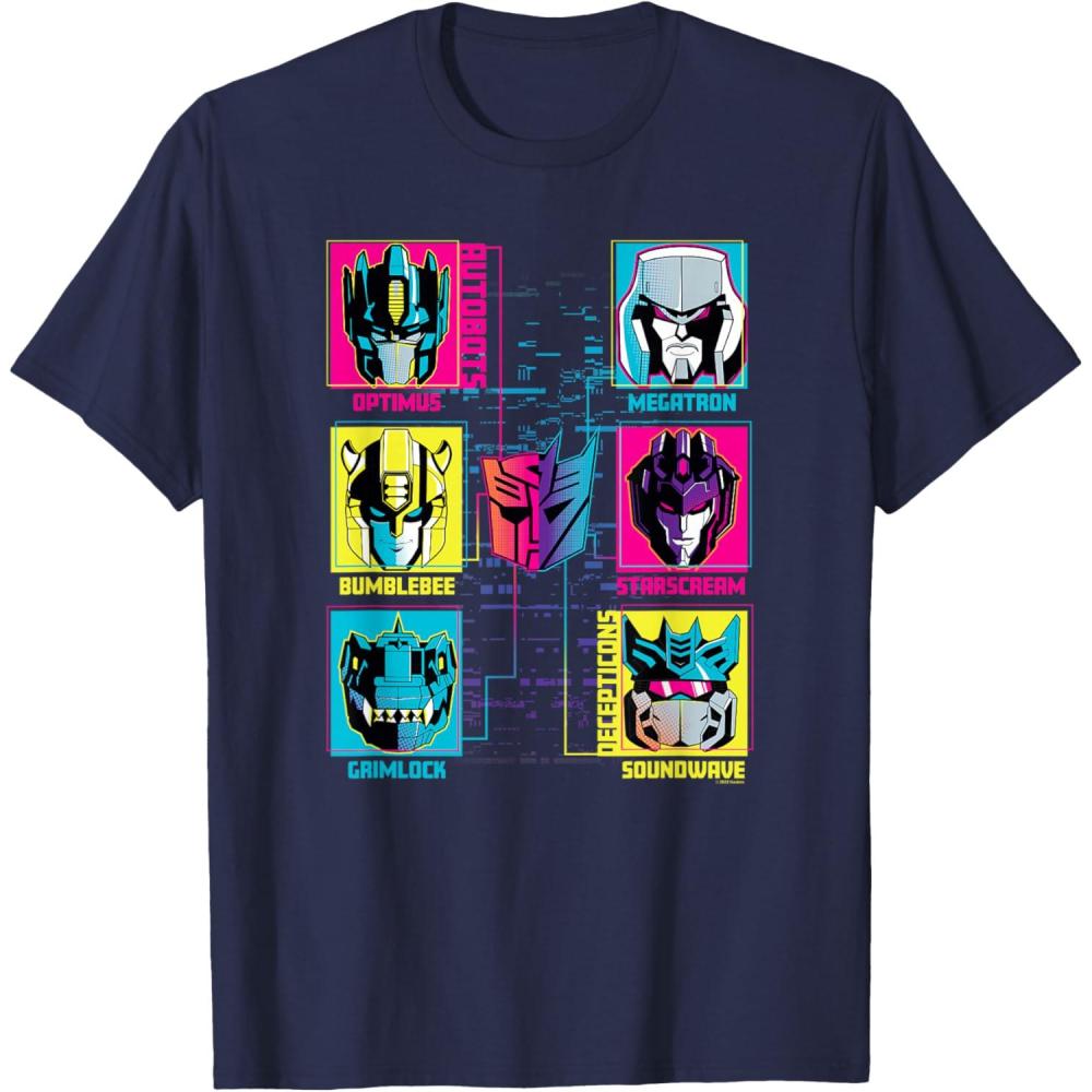 imageTransformers Group Shot Bright Neon Box Up Characters TShirtNavy Blue