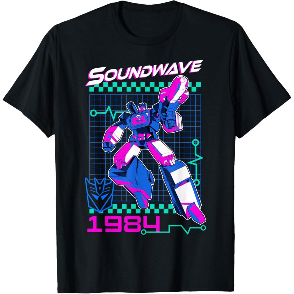 imageTransformers Soundwave 1984 Retro Grid Logo TShirt SmallBlack