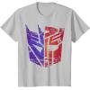 Transformers Decepticon Autobot Distressed Split Logo T-Shirt(Silver Grey)