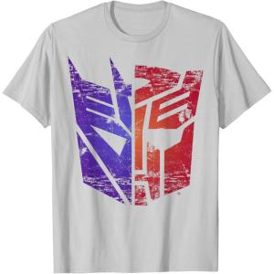 Transformers Decepticon Autobot Distressed Split Logo T-Shirt(Silver Grey)