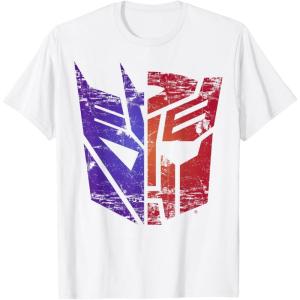Transformers Decepticon Autobot Distressed Split Logo T-Shirt(White)