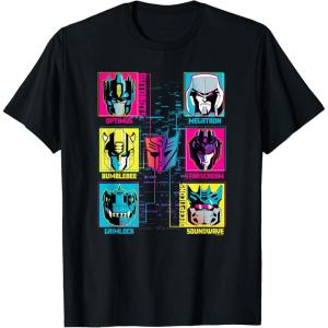 Transformers Group Shot Bright Neon Box Up Characters T-Shirt(Black)