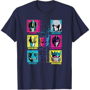 Transformers Group Shot Bright Neon Box Up Characters T-Shirt(Navy Blue)