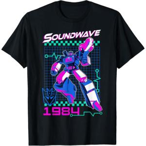Transformers Soundwave 1984 Retro Grid Logo T-Shirt Small(Black)