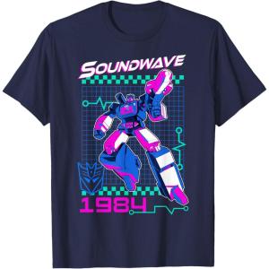 Transformers Soundwave 1984 Retro Grid Logo T-Shirt Small(Navy Blue)