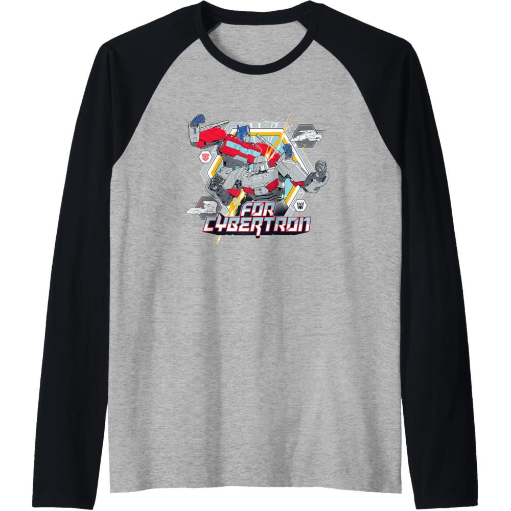 imageTransformers One For Cybertron Optimus ampamp Megatron Epic Raglan Baseball TeeBlackAthletic Heather