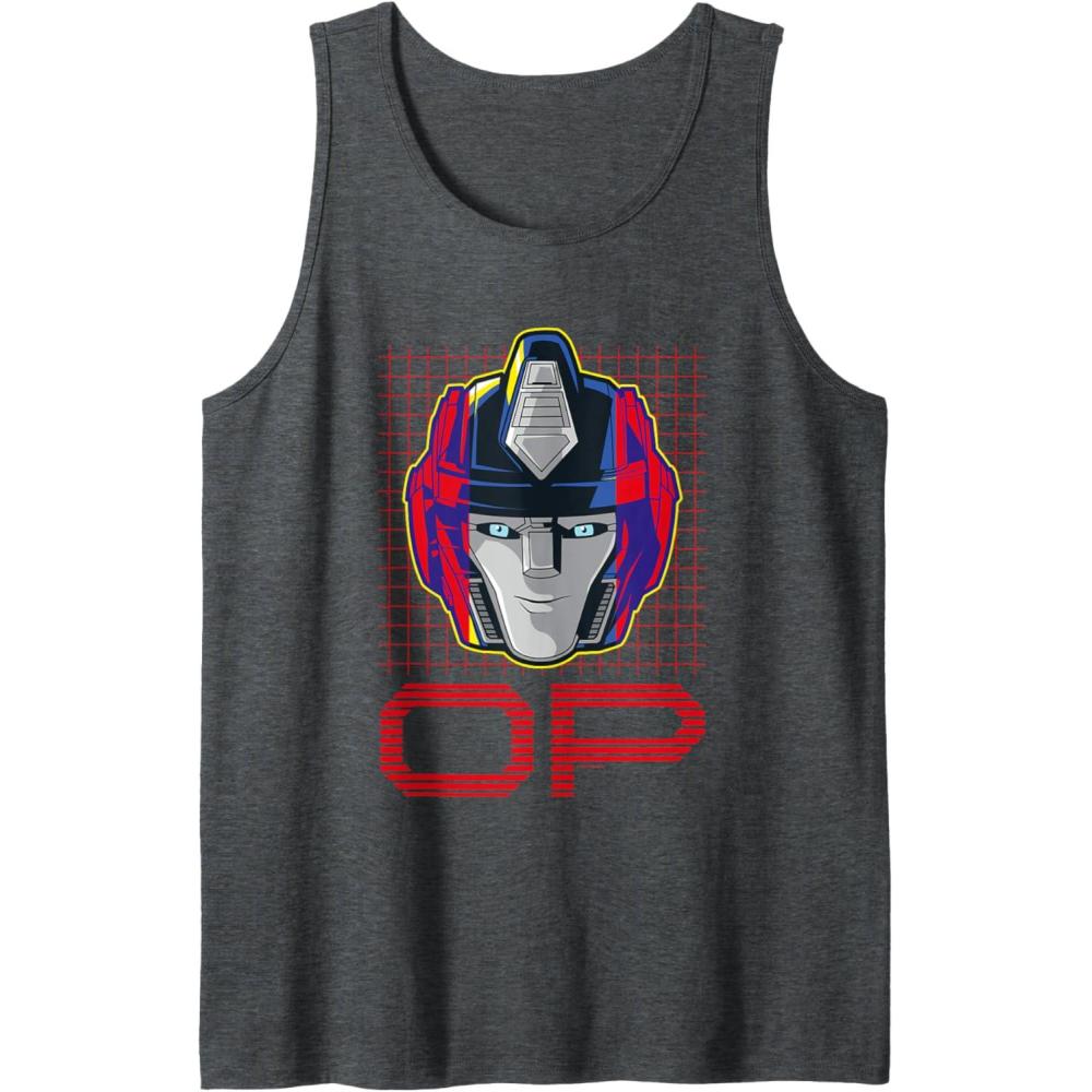 imageTransformers One Orion Pax Optimus Prime Face Poster Tank TopDark Heather Grey