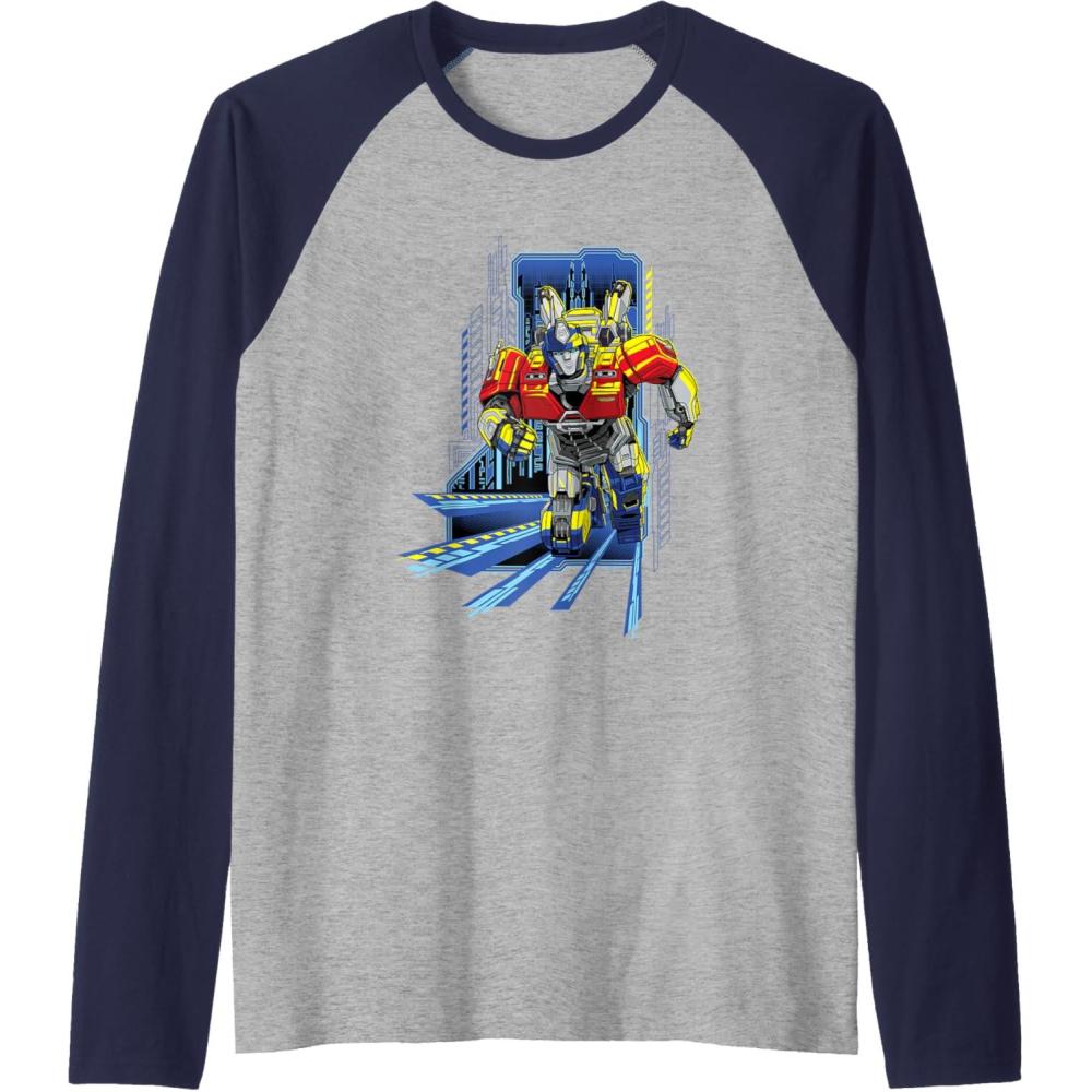 imageTransformers One Orion Pax Running Action Shot Raglan Baseball TeeNavy BlueAthletic Heather