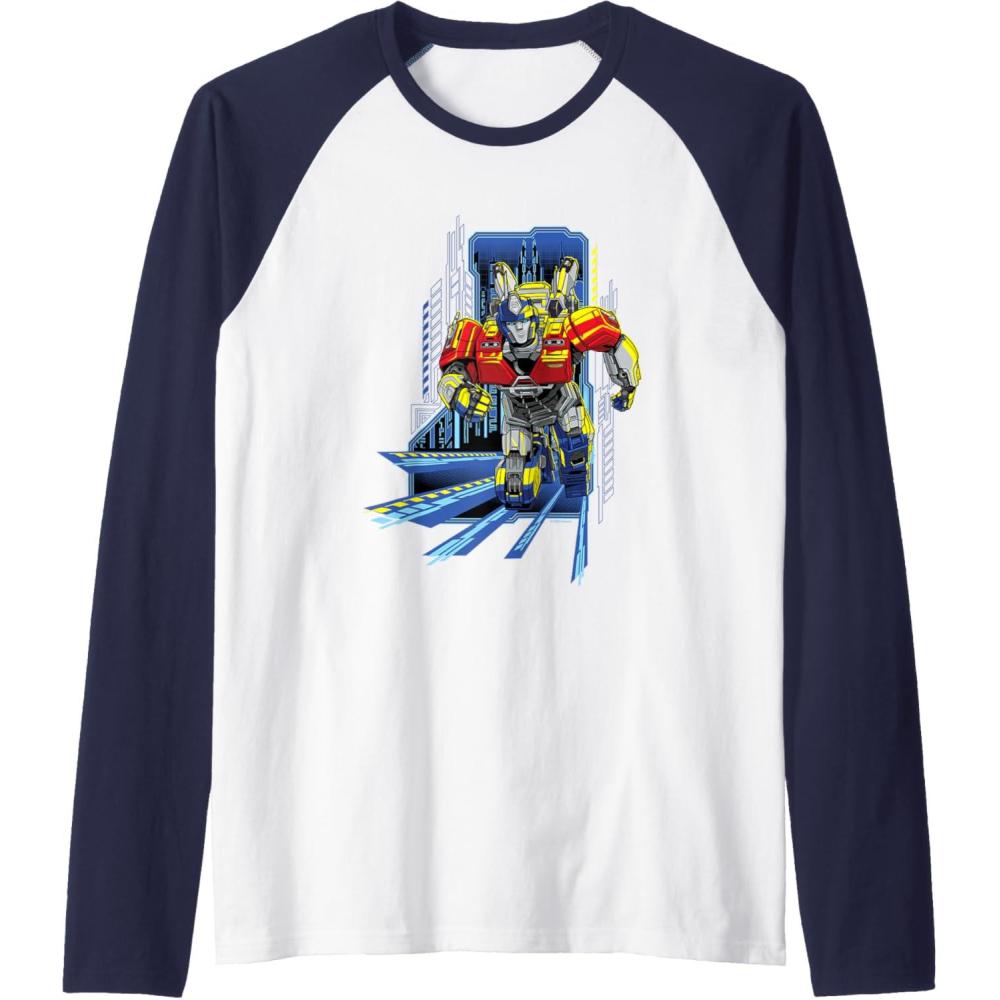 imageTransformers One Orion Pax Running Action Shot Raglan Baseball TeeNavy BlueWhite