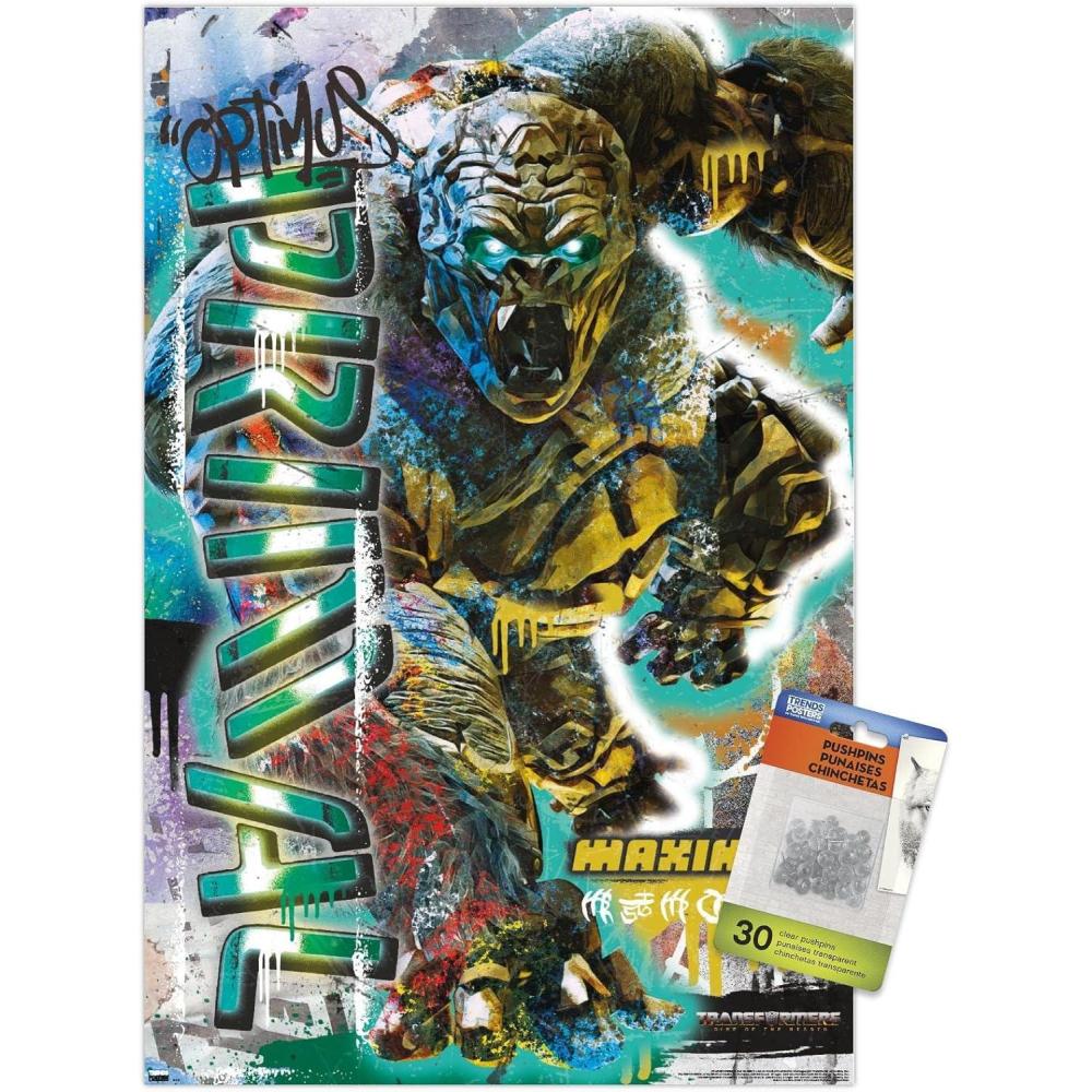 imageTrends International Transformers Rise of the Beasts Optimus Primal Graffiti Wall Poster 14725quot x 22375quot Premium Poster ampamp Push Pin Bundle224L x 147W