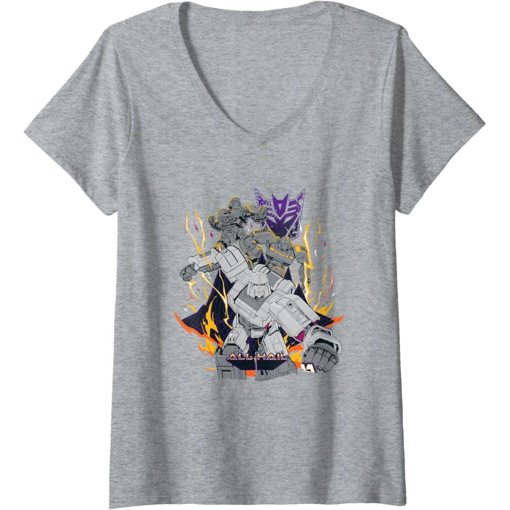 imageWomens Transformers One All Hail Megatron Epic Poster VNeck TShirtHeather Grey
