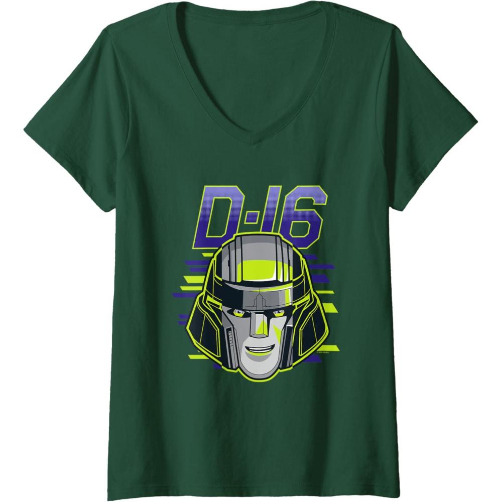 imageWomens Transformers One D16 Megatron Face Poster VNeck TShirtDark Green
