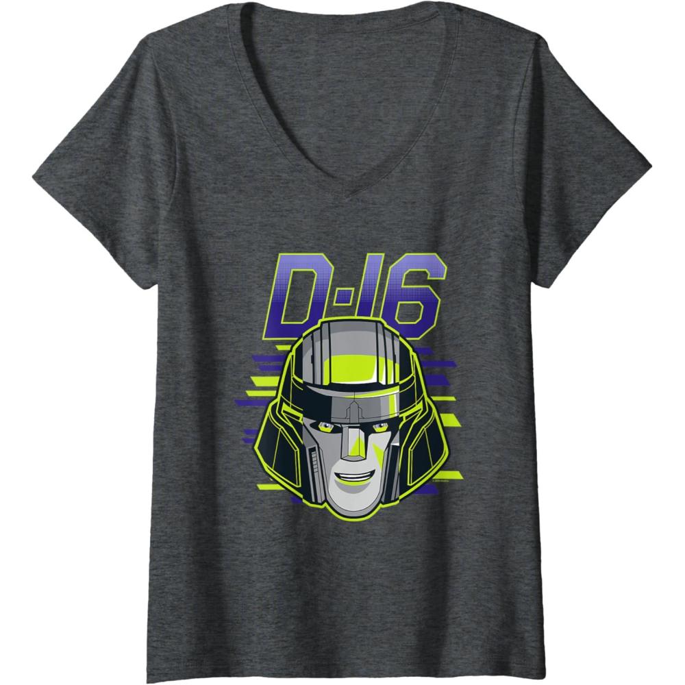 imageWomens Transformers One D16 Megatron Face Poster VNeck TShirtDark Heather Grey