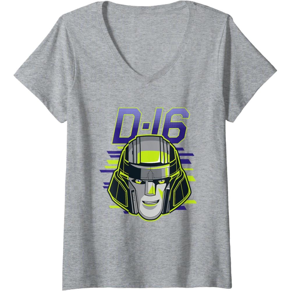 imageWomens Transformers One D16 Megatron Face Poster VNeck TShirtHeather Grey