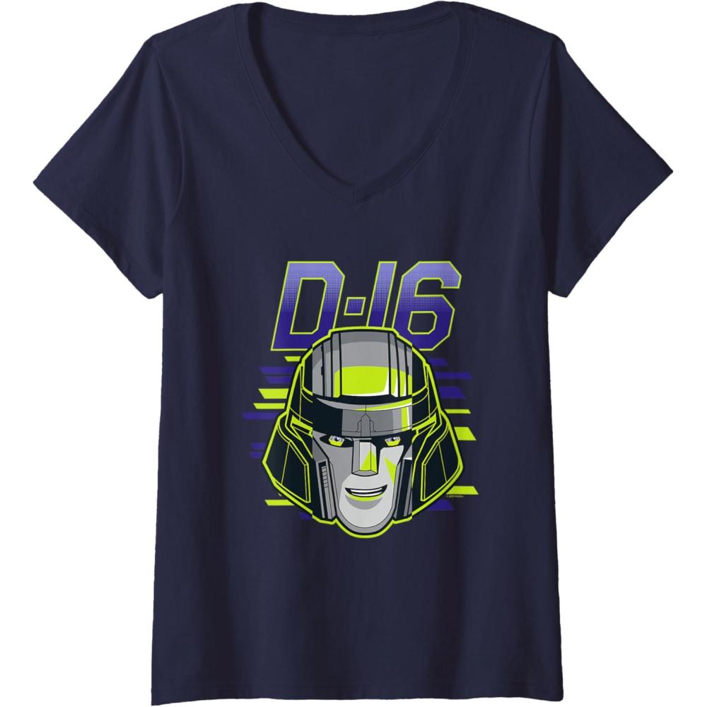 imageWomens Transformers One D16 Megatron Face Poster VNeck TShirtNavy Blue