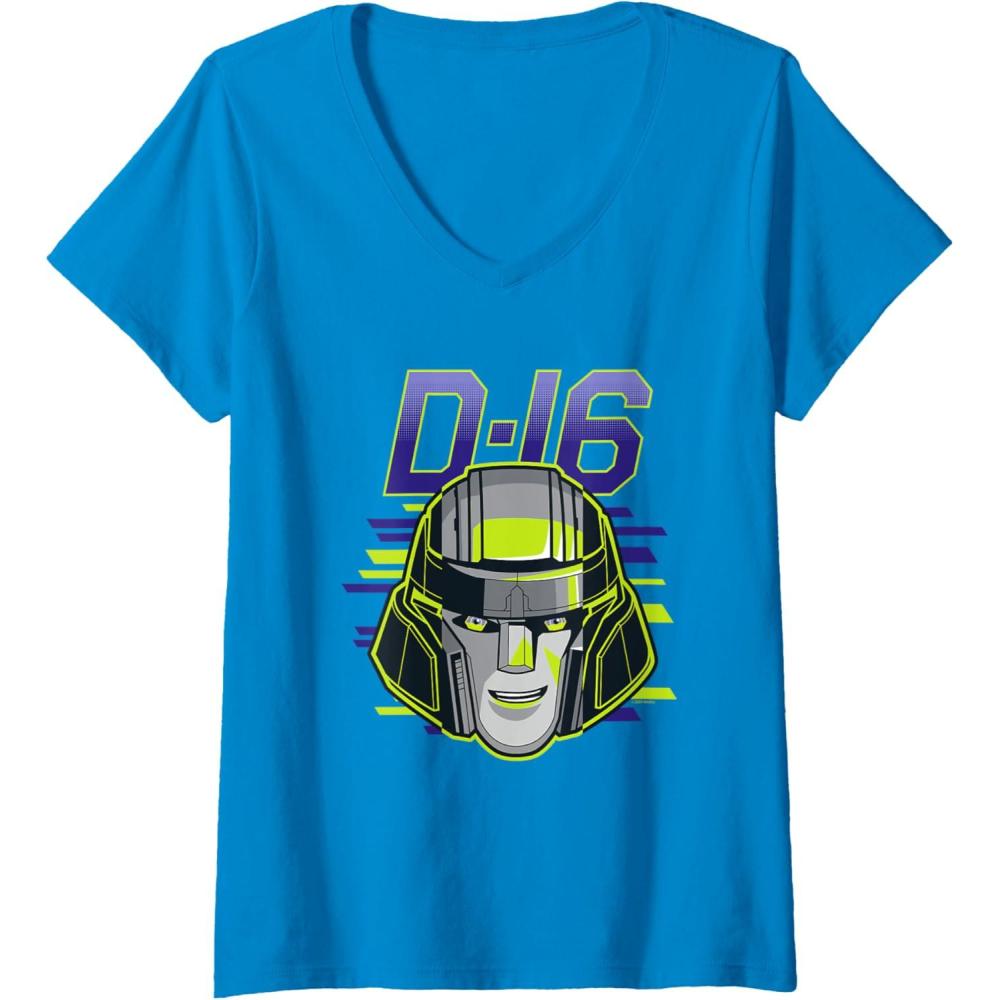 imageWomens Transformers One D16 Megatron Face Poster VNeck TShirtSapphire Blue